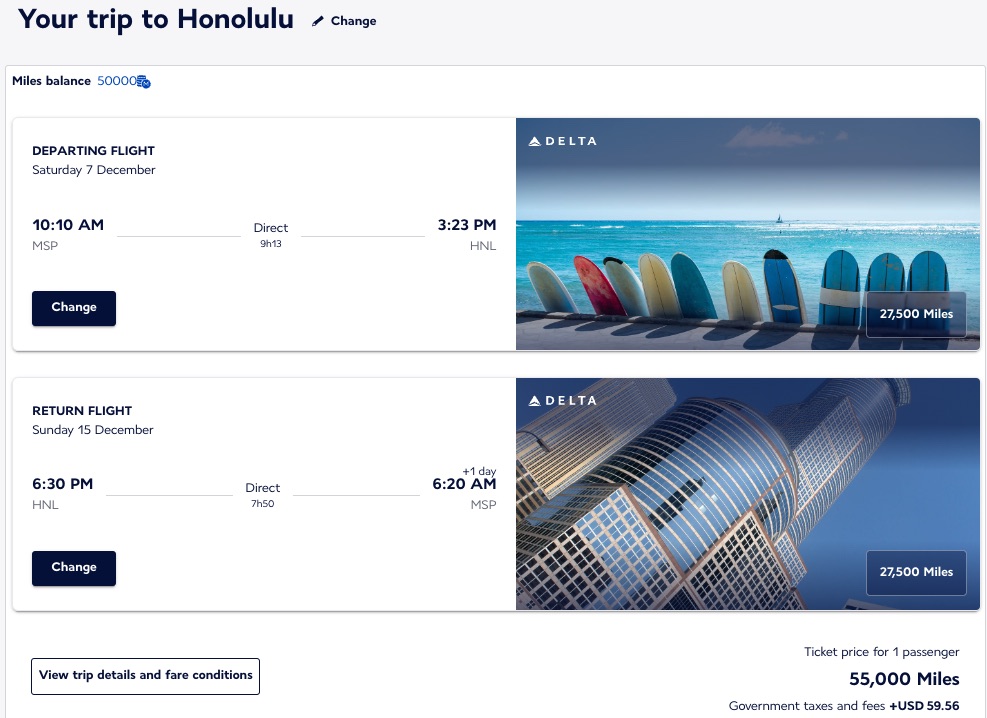 MSP-HNL Flying Blue Delta economy flight