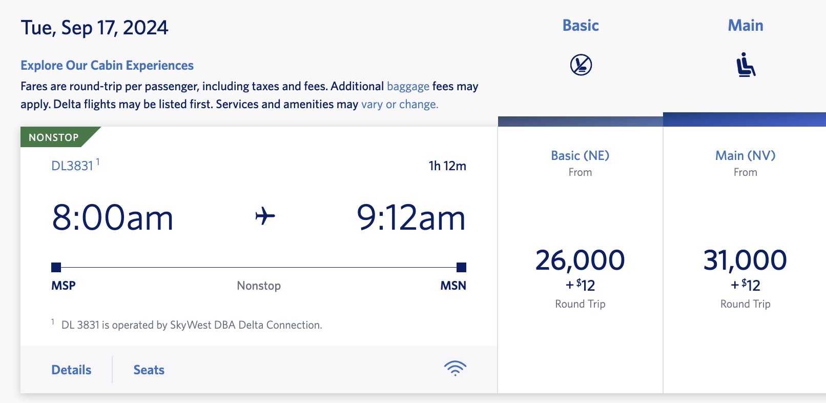 MSP-MSN Delta SkyMiles RT
