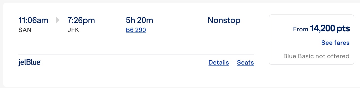 SAN-JFK JetBlue points