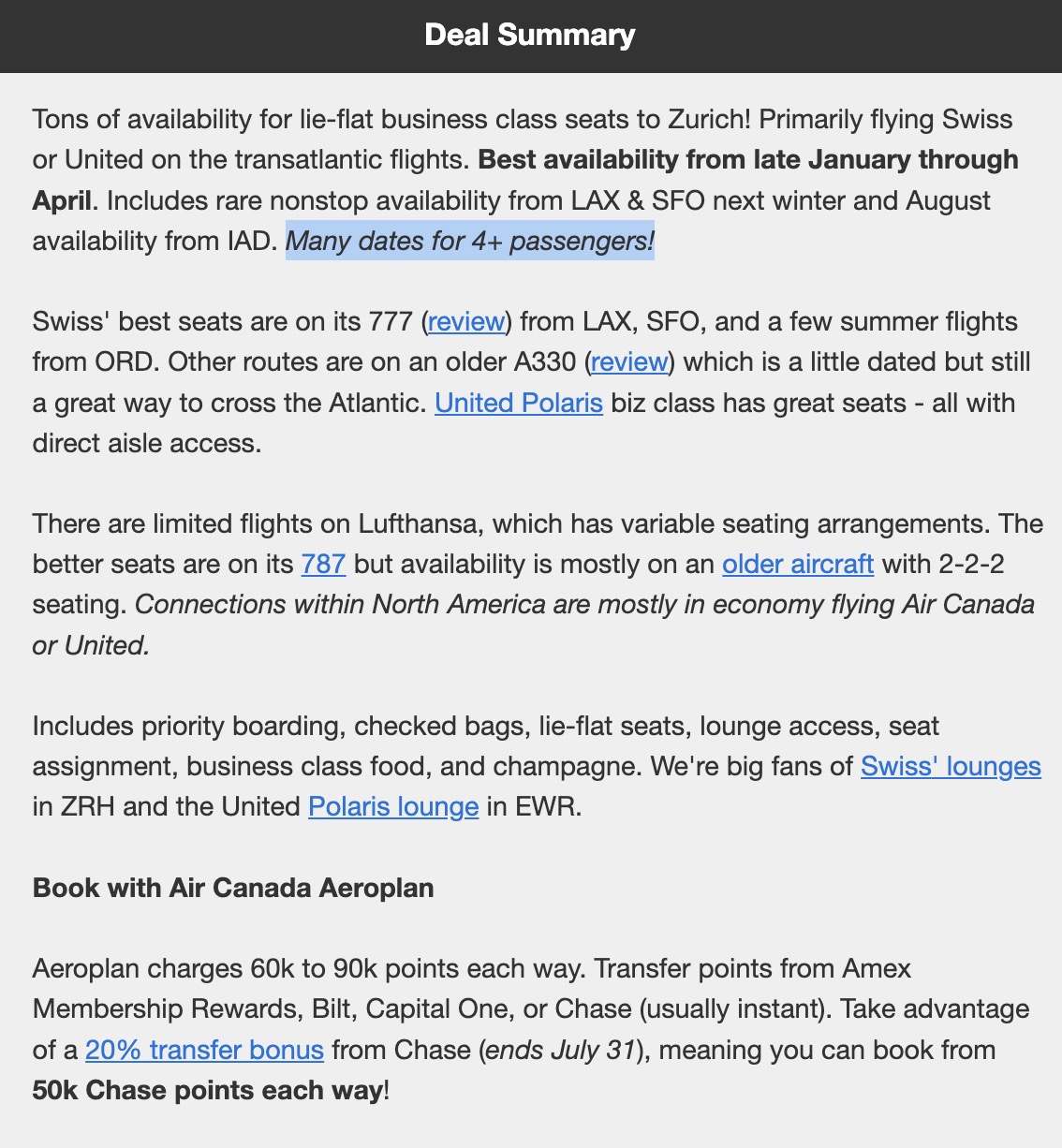 SWISS business class