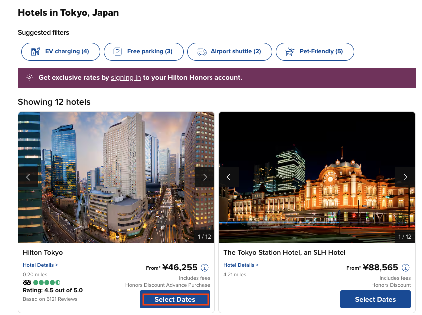 Hilton hotel selection