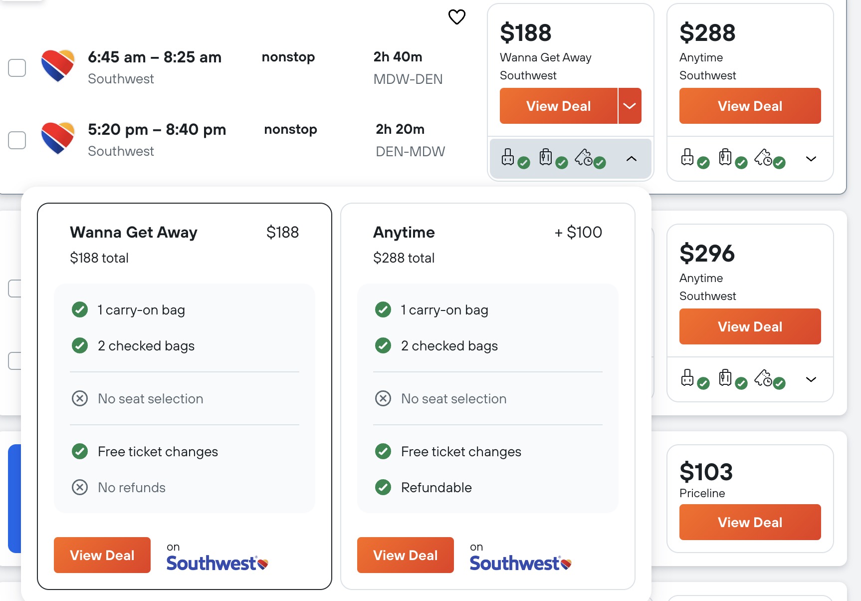 Southwest fare info