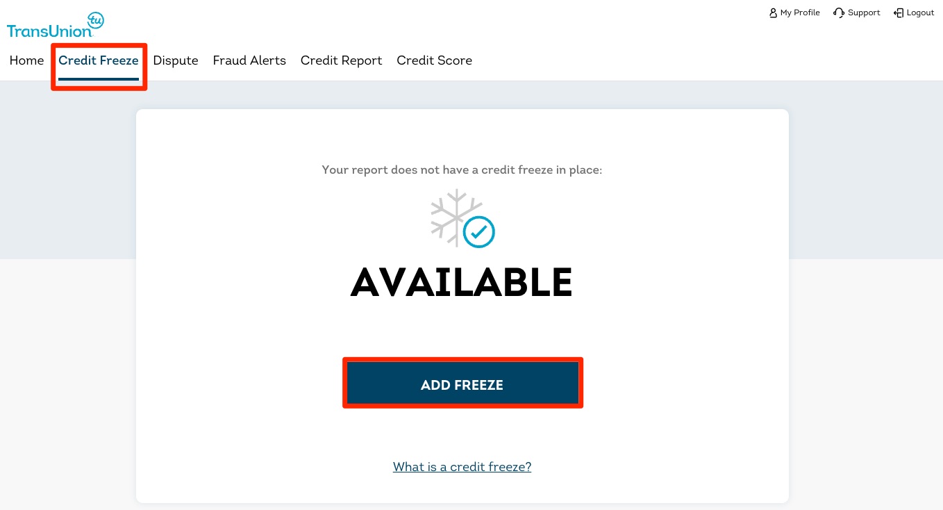 TransUnion Credit Freeze Step 2