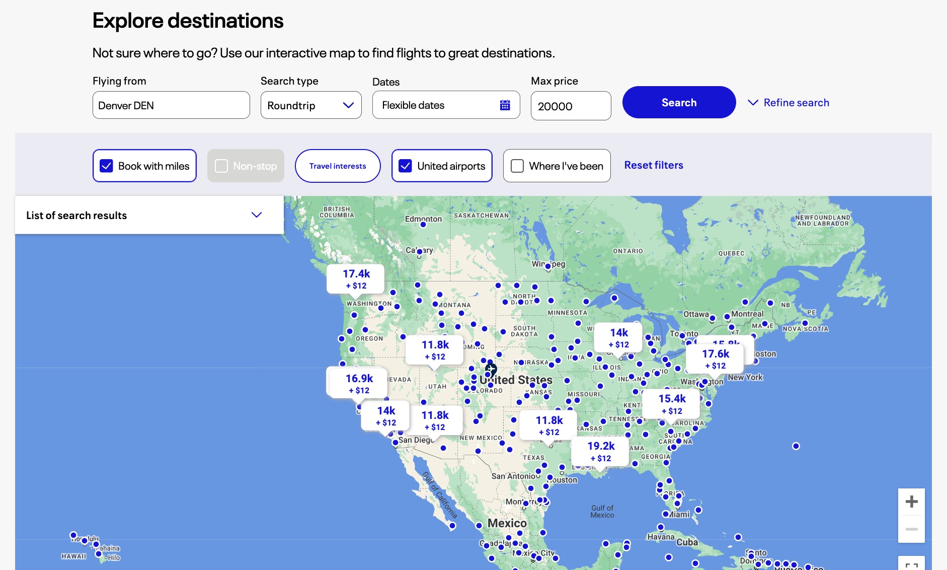 United award search map