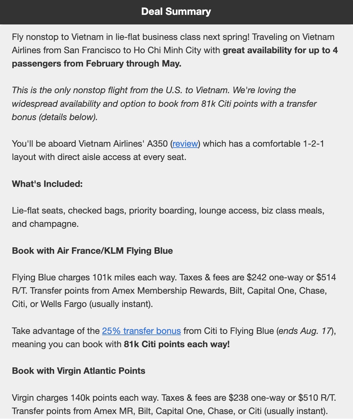 Vietnam business class deal summary