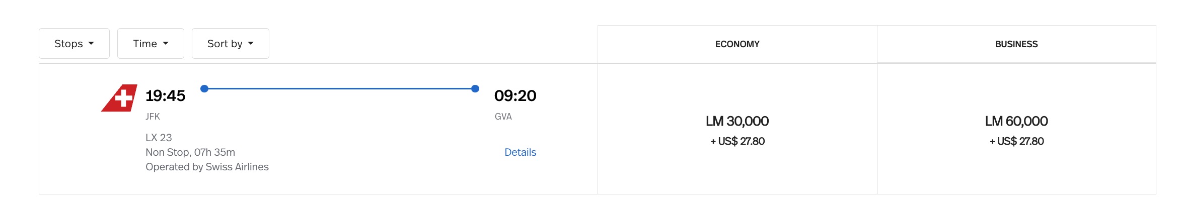 jfk to geneva lifemiles