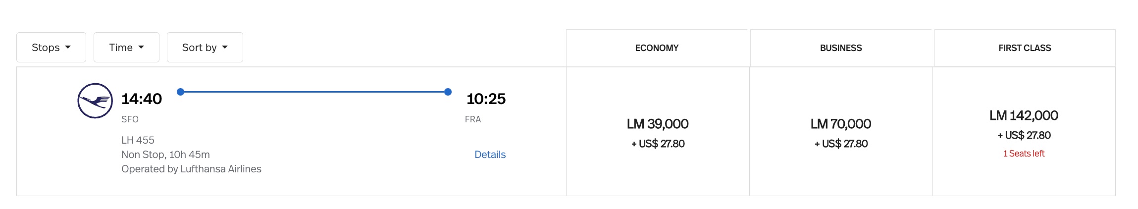 lifemiles san francisco to frankfurt