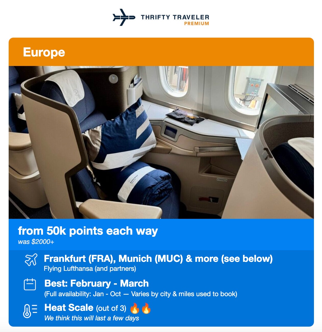 europe business class award alert from thrifty traveler premium this summer