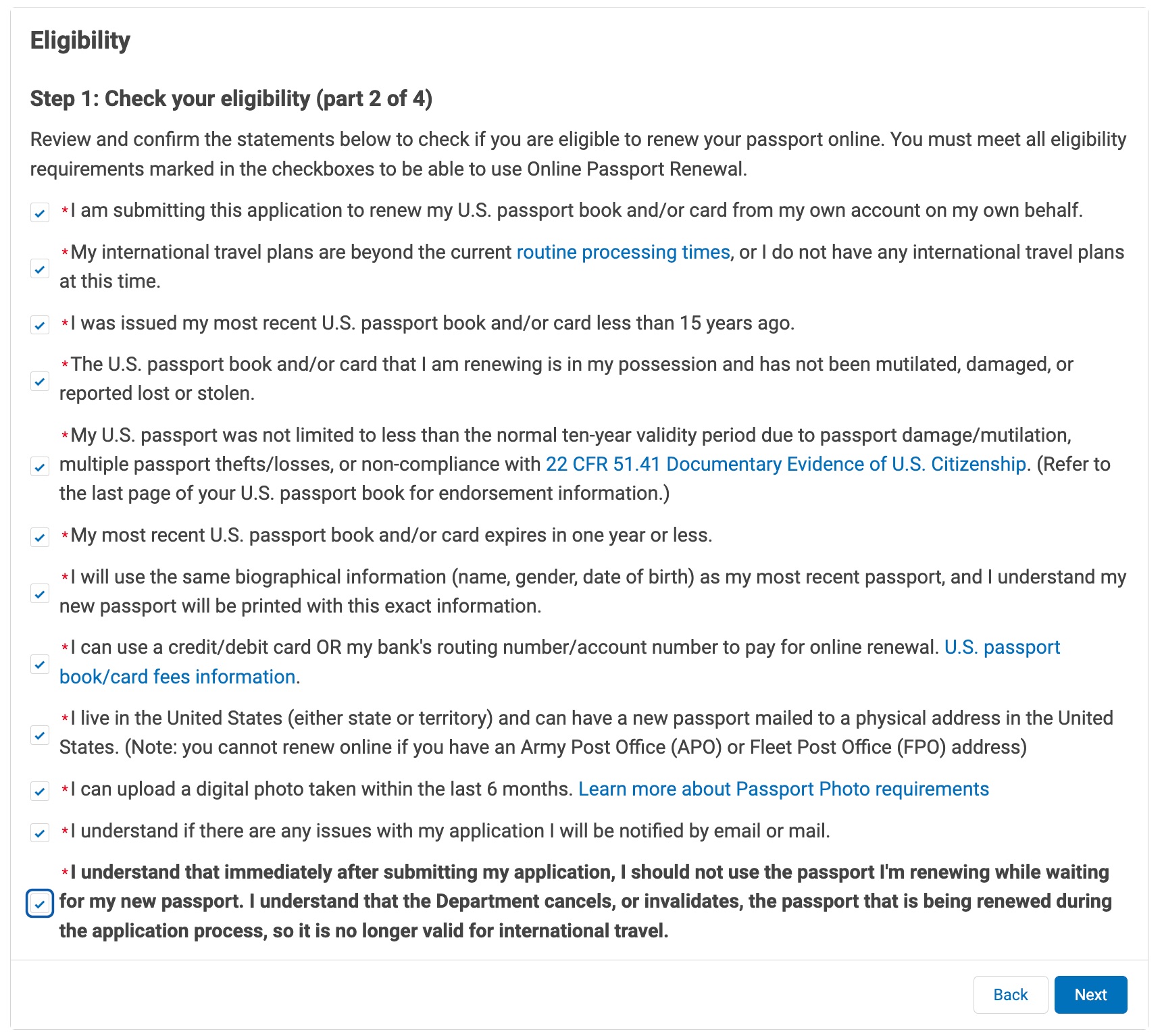 online passport renewal neligibility requirements