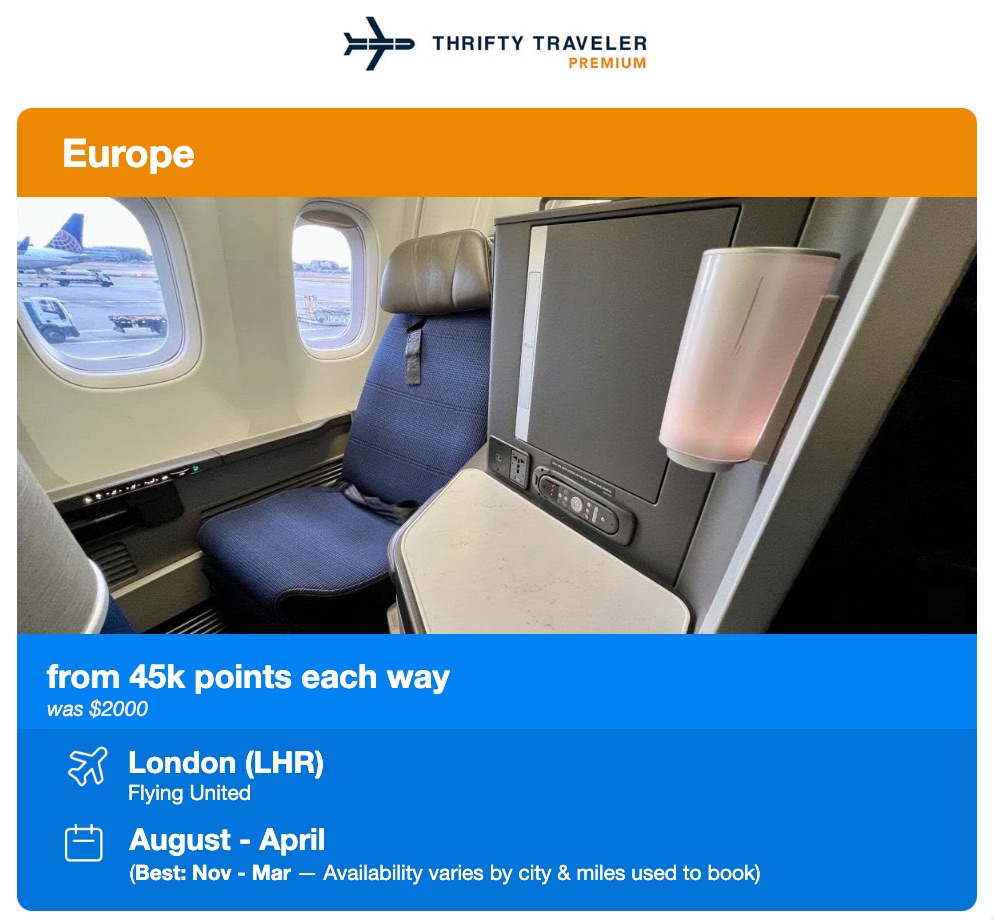 united polaris deal to london from 45,000 points each way. A blue seat inside a gray and beige interior of a Boeing plane. 