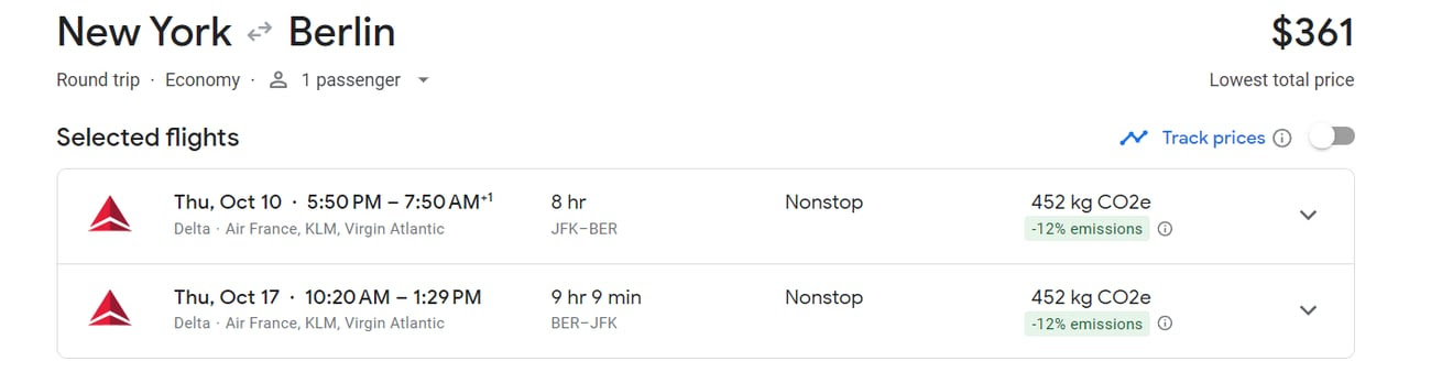 New York (JFK) - Berlin (BER) flight