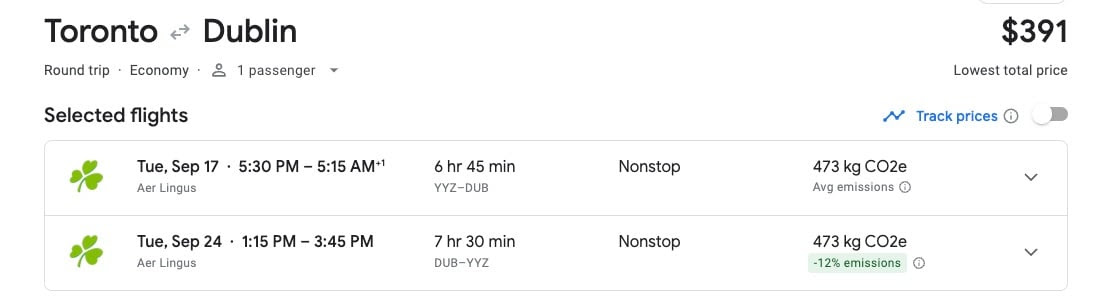 Toronto to Dublin Google Flights