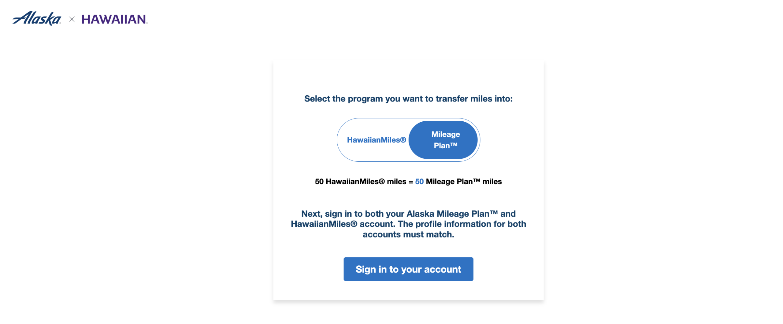 Alaska and Hawaiian Airlines miles transfer