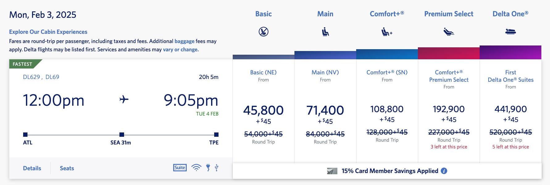 Delta SkyMiles ATL-TPE RT
