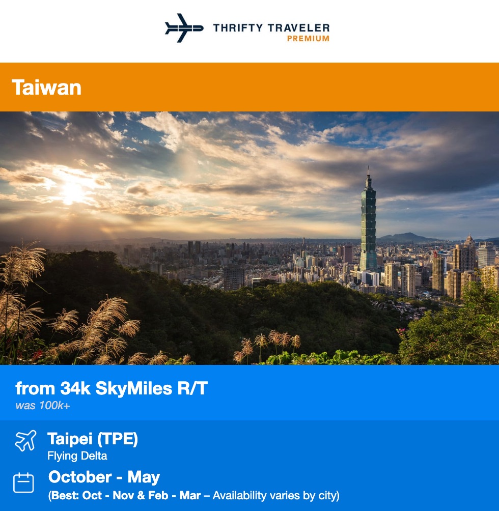 Delta SkyMiles Taipei Thrifty Traveler Premium deal