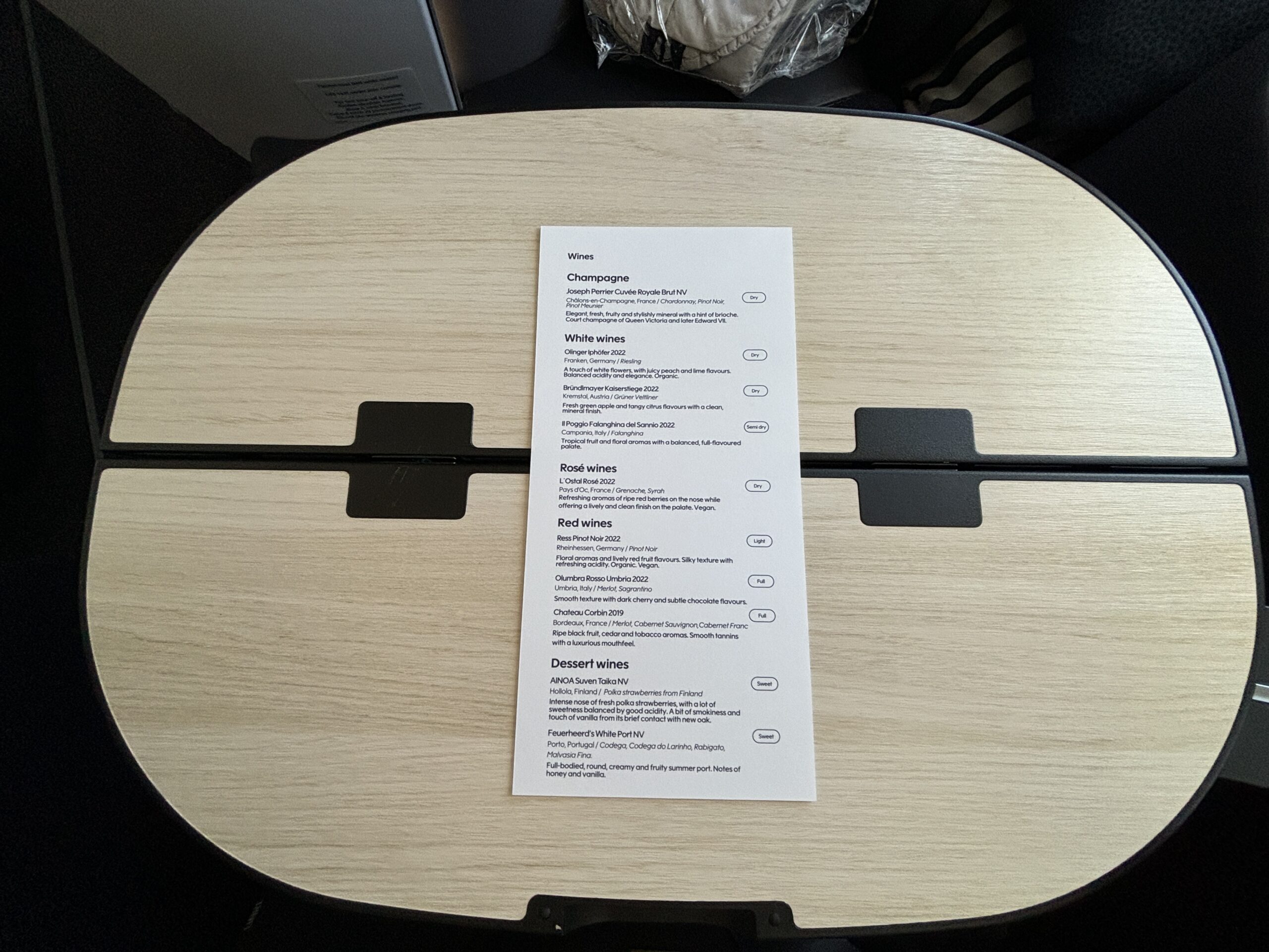 Finnair Business Class Menu