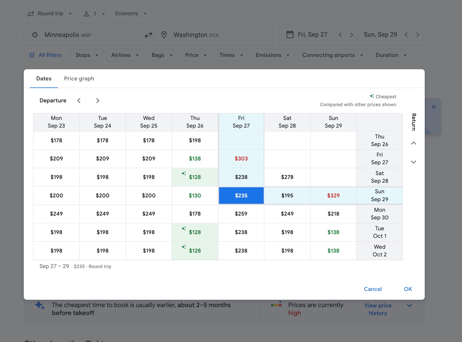 MSP-DCA Google Flights