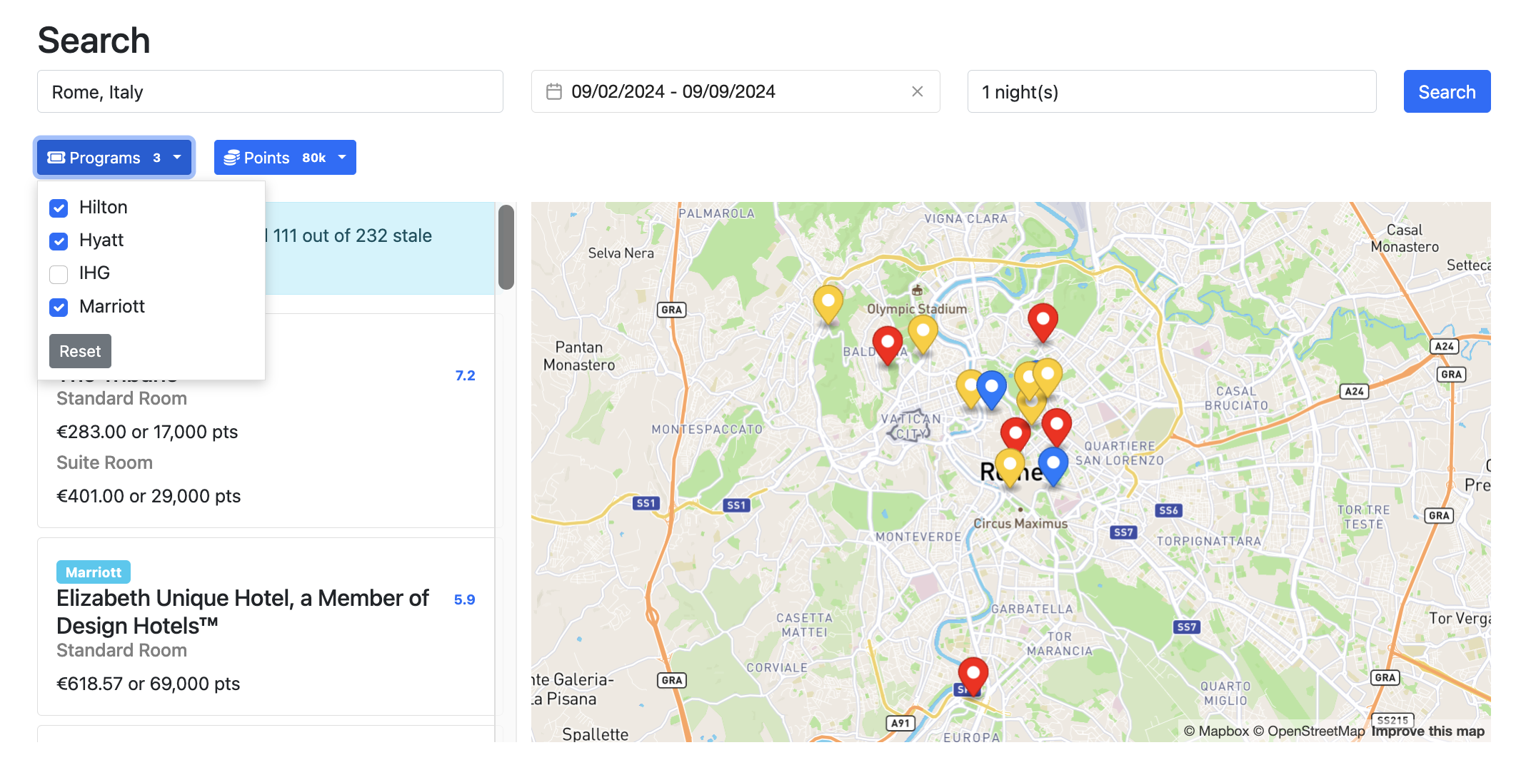 rooms.aero Rome search