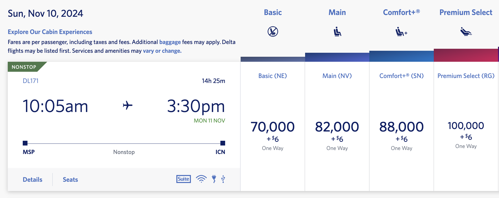 Delta SkyMiles economy rates
