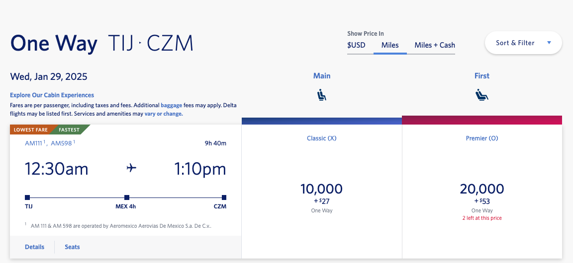 tijuana to cozumel skymiles