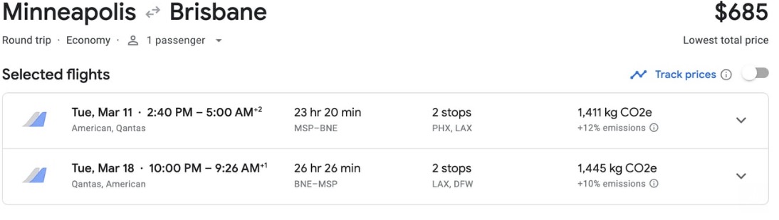 Airfare from Minneapolis to Brisbane for $684 roundtrip