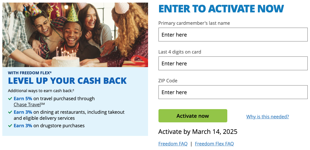 Register for Chase Freedom bonus categories Q1 2025. 