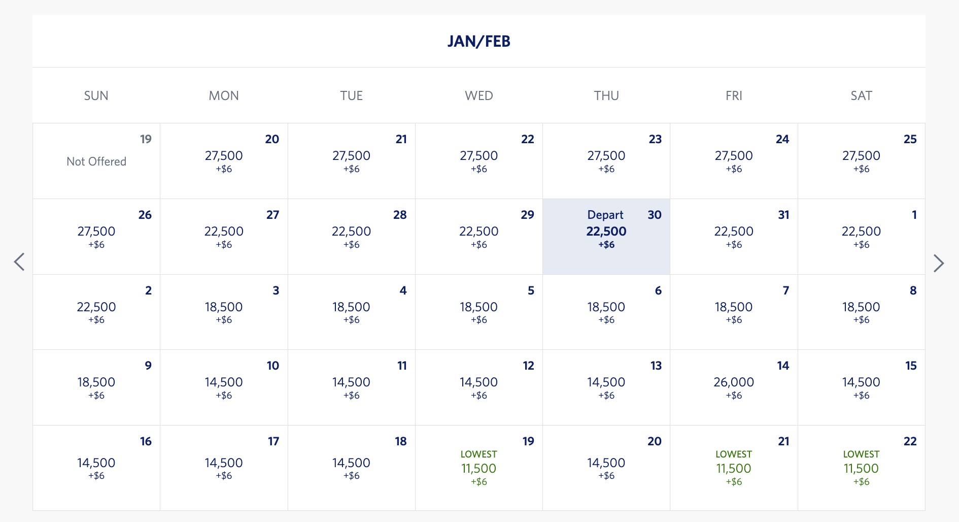 calendar of delta skymiles rates from minneapolis to las vegas
