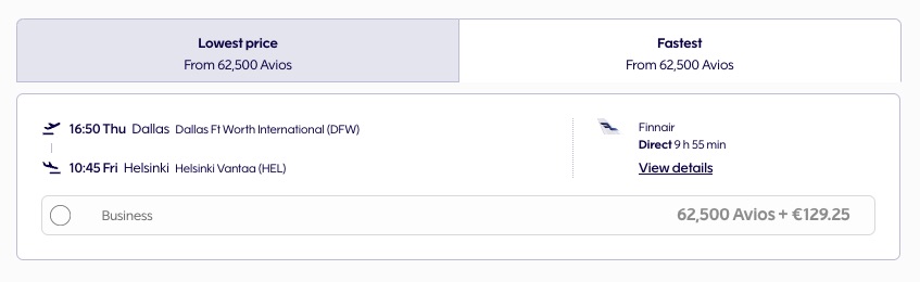 finnair award ticket