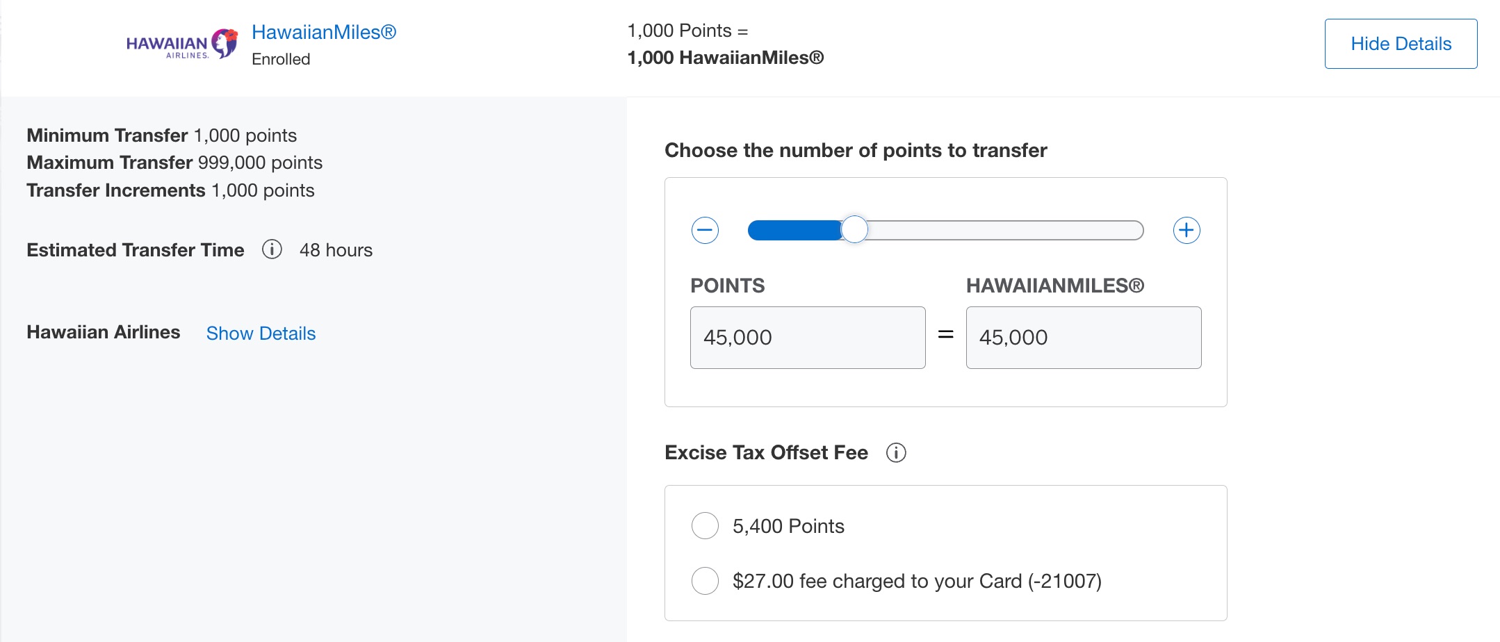 amex transfer hawaiian