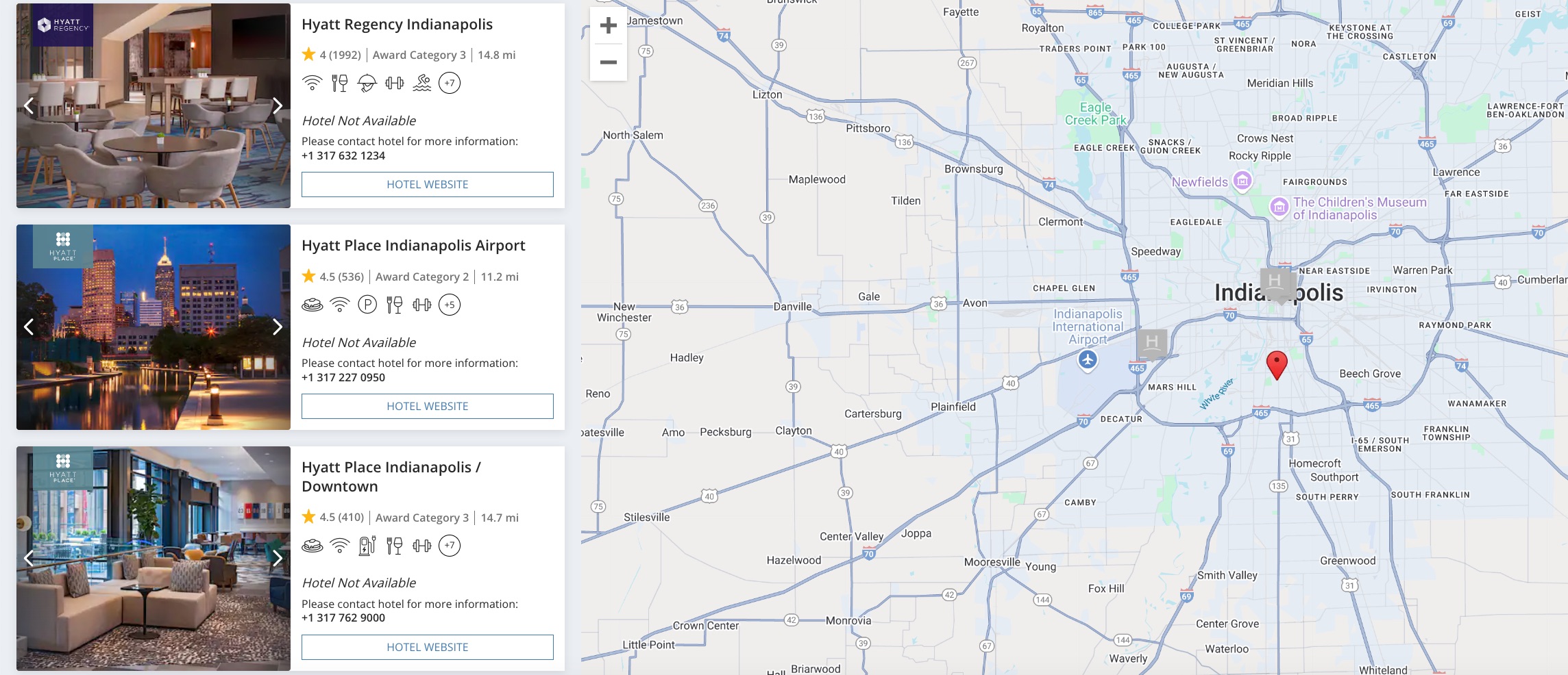 hyatt indianapolis hotels on a map