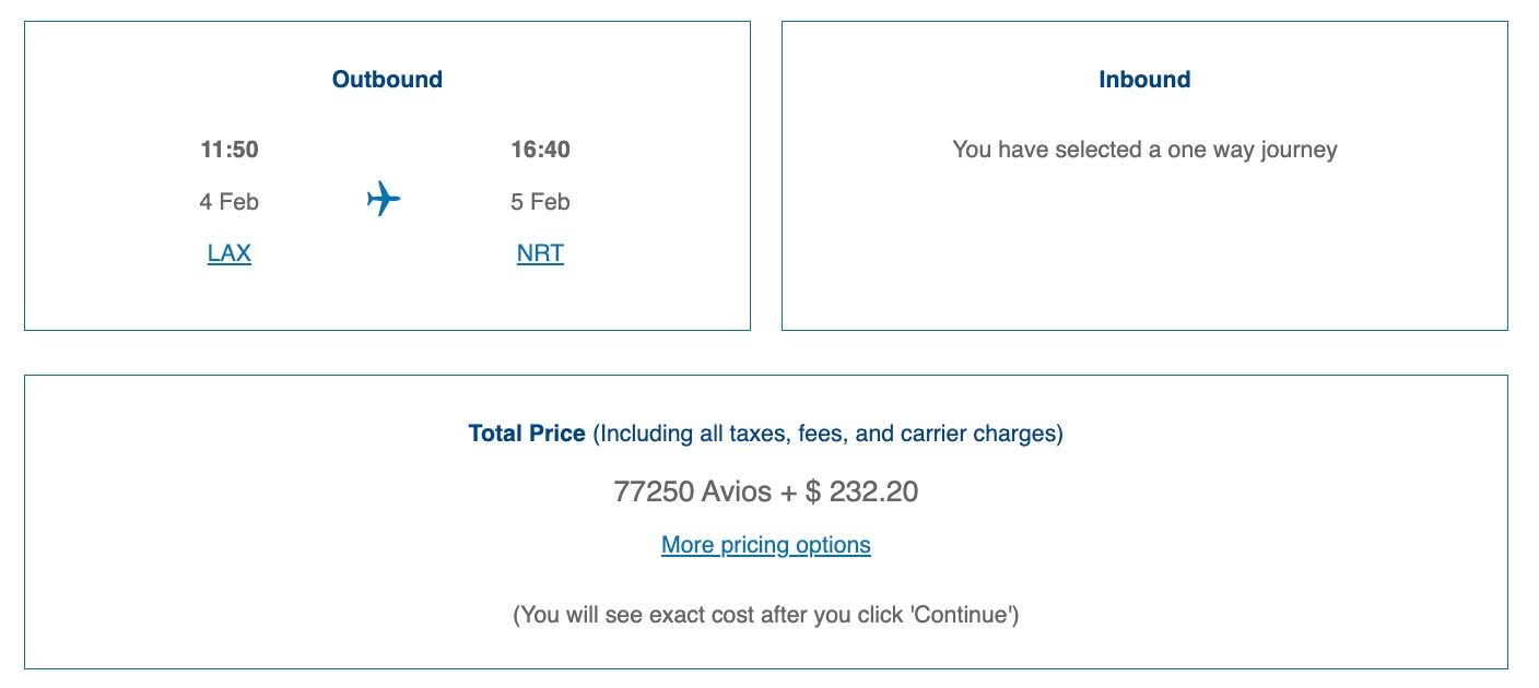 la to tokyo ba avios