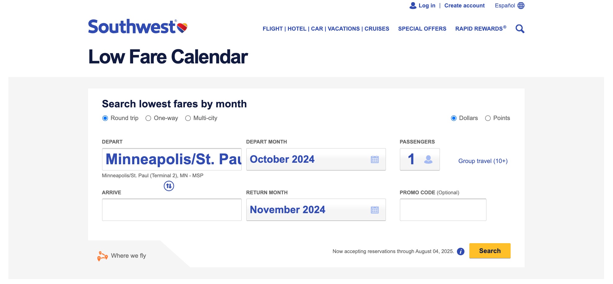 southwest website and booking engine