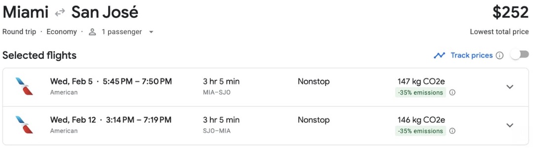 Costa Rica airfare from Miami