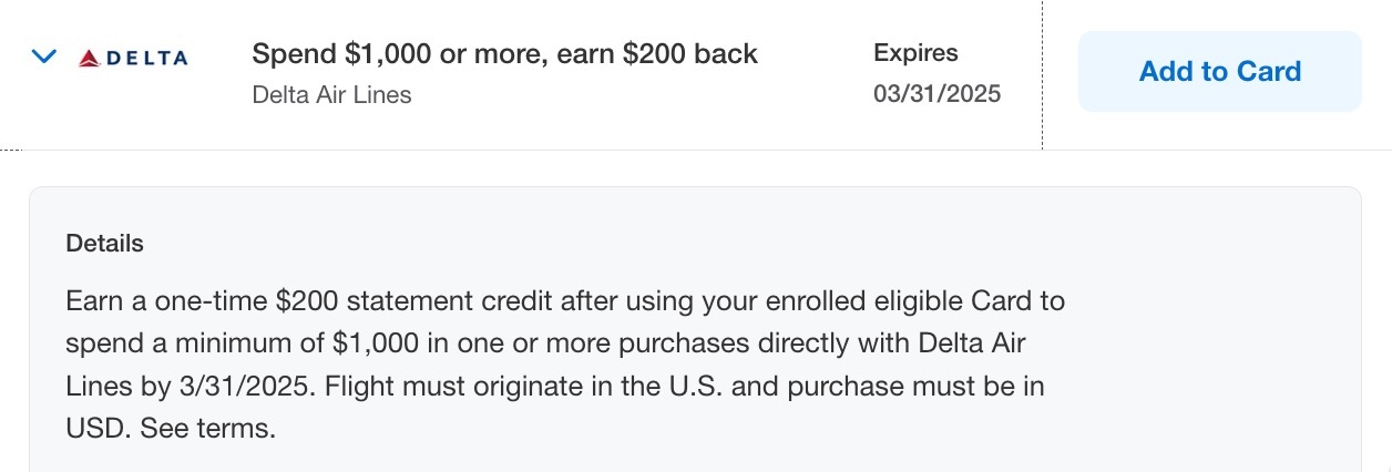 delta amex offer screenshot from American Express' website
