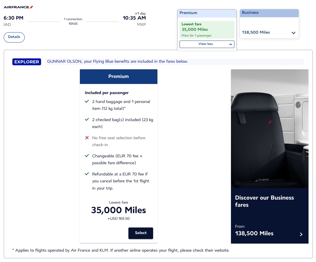 IAD-MXP premium economy