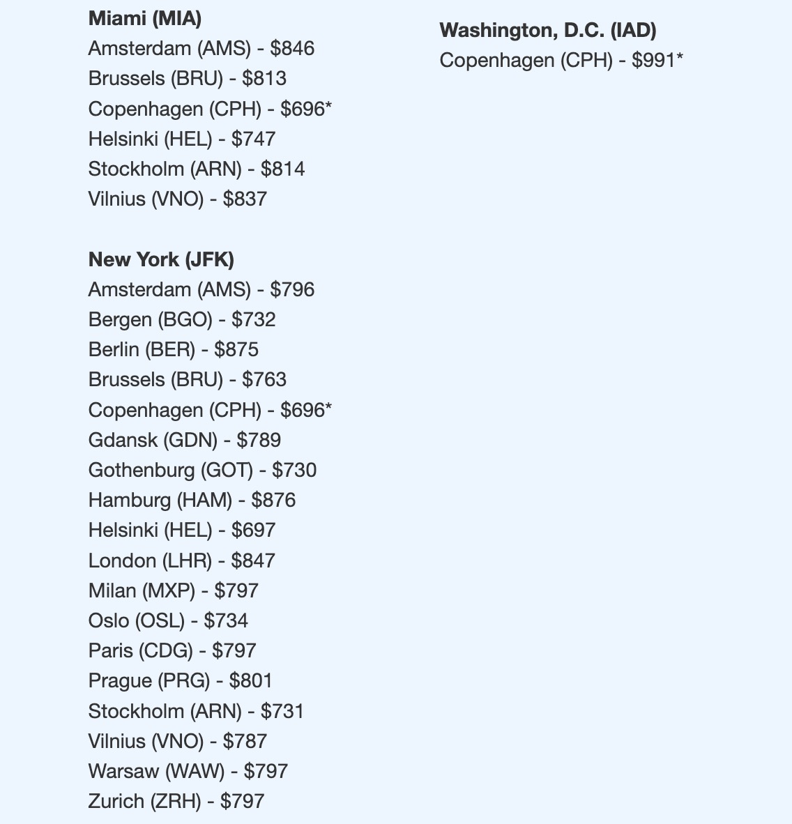 Premium economy fares