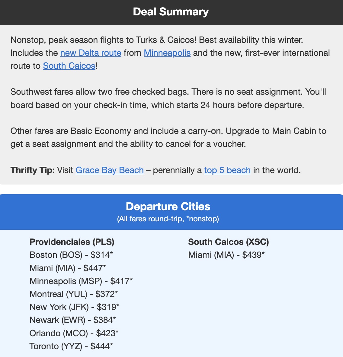 Turks & Caicos flight deal