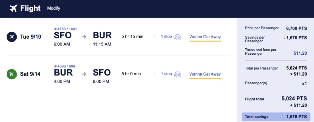 SFO BUR Rapid Rewards