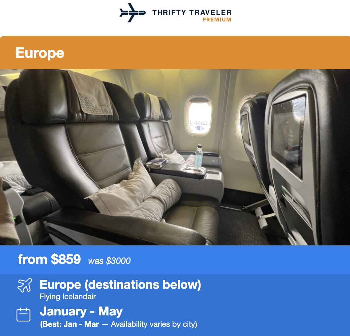 Icelandair business class flight deal