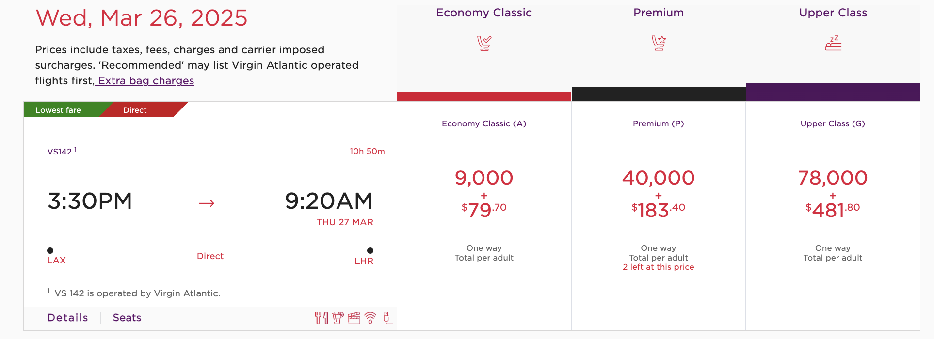 Virgin Atlantic economy award LAX-LHR