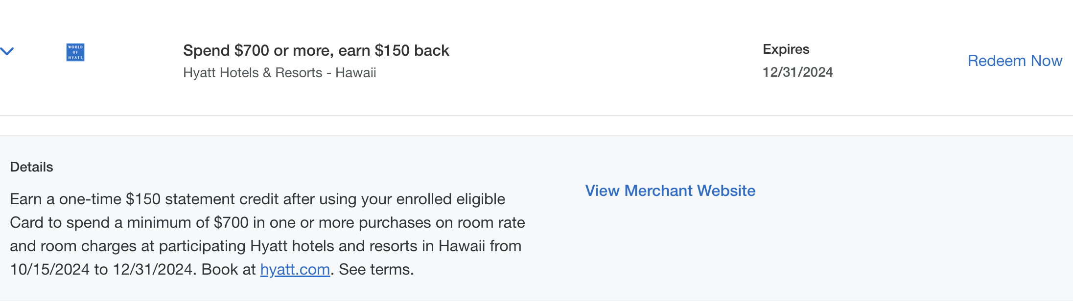 Amex Hyatt Hawaii Hotel Offer: Spent $700, get $150 back