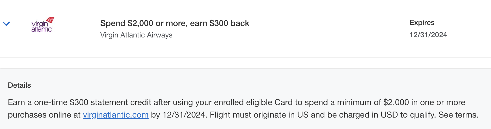 Virgin Atlantic Amex offer: Spend $2000, get $300 back