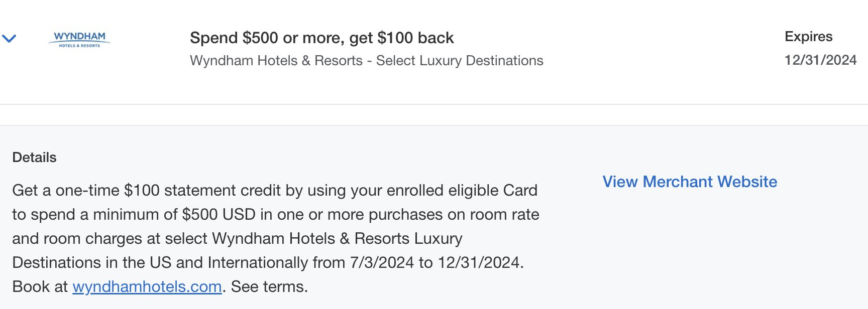 Amex Wyndham Offer: Spend $500, save $100