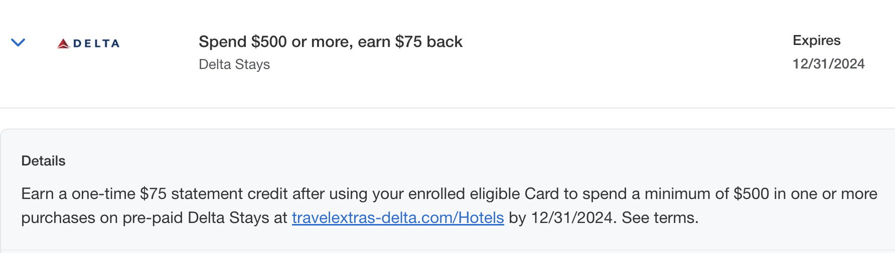 Amex Delta Stays Offer: Spend $500, Get $75 Back
