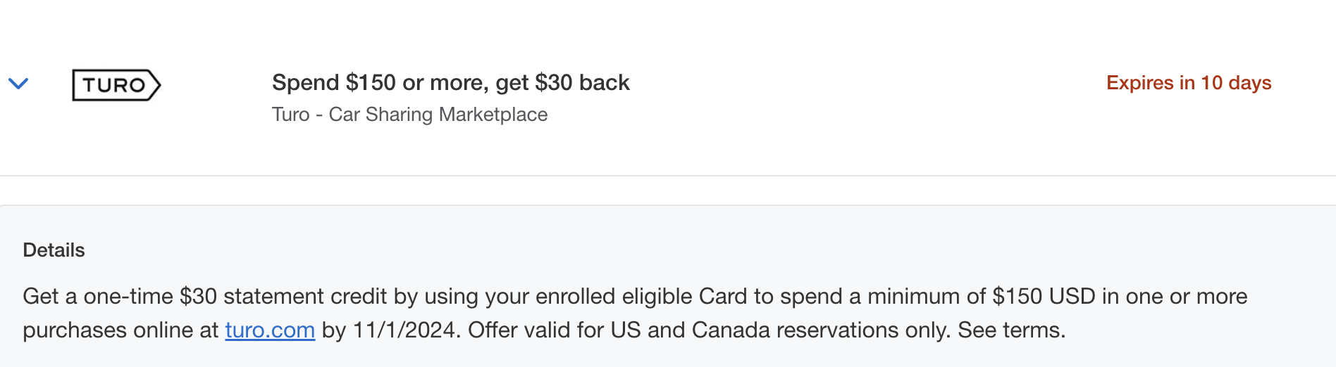 Amex Turo Offer: Spend $150, save $30