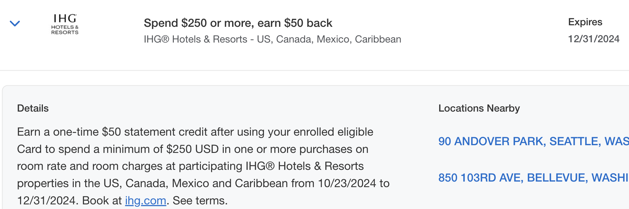 Amex IHG Offer: Spend $250, get $50 back