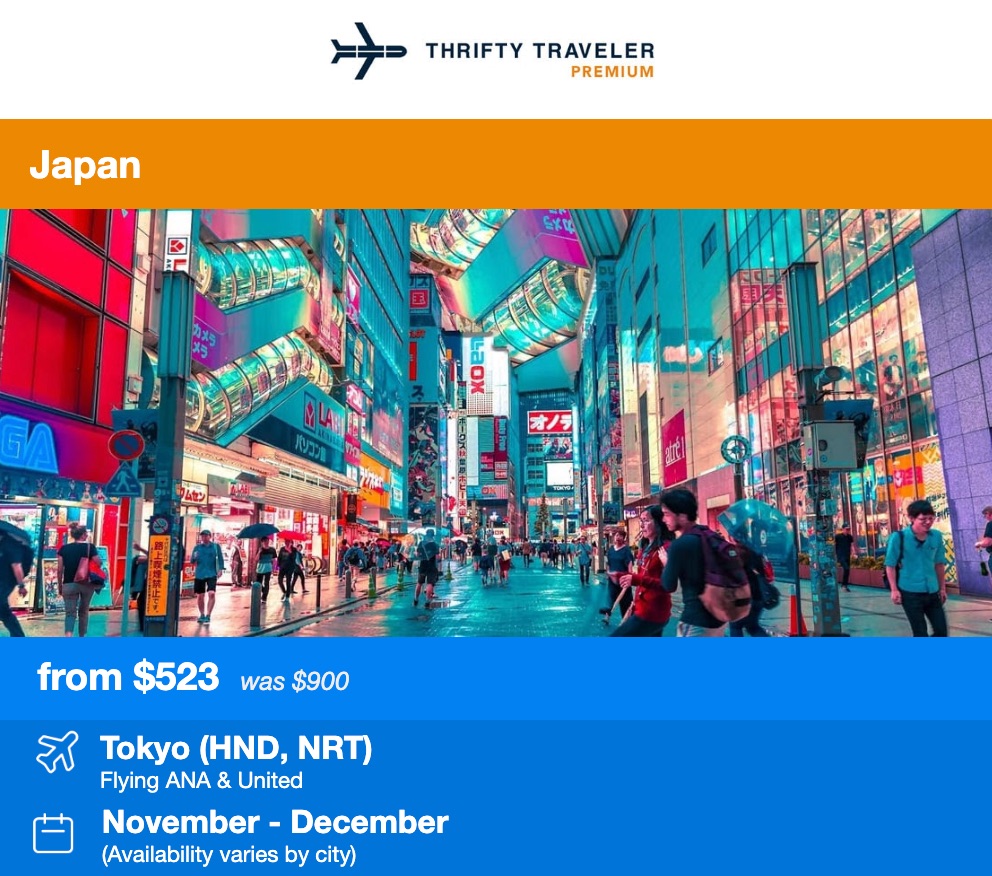 Thrifty Traveler Premium Tokyo flight deal 