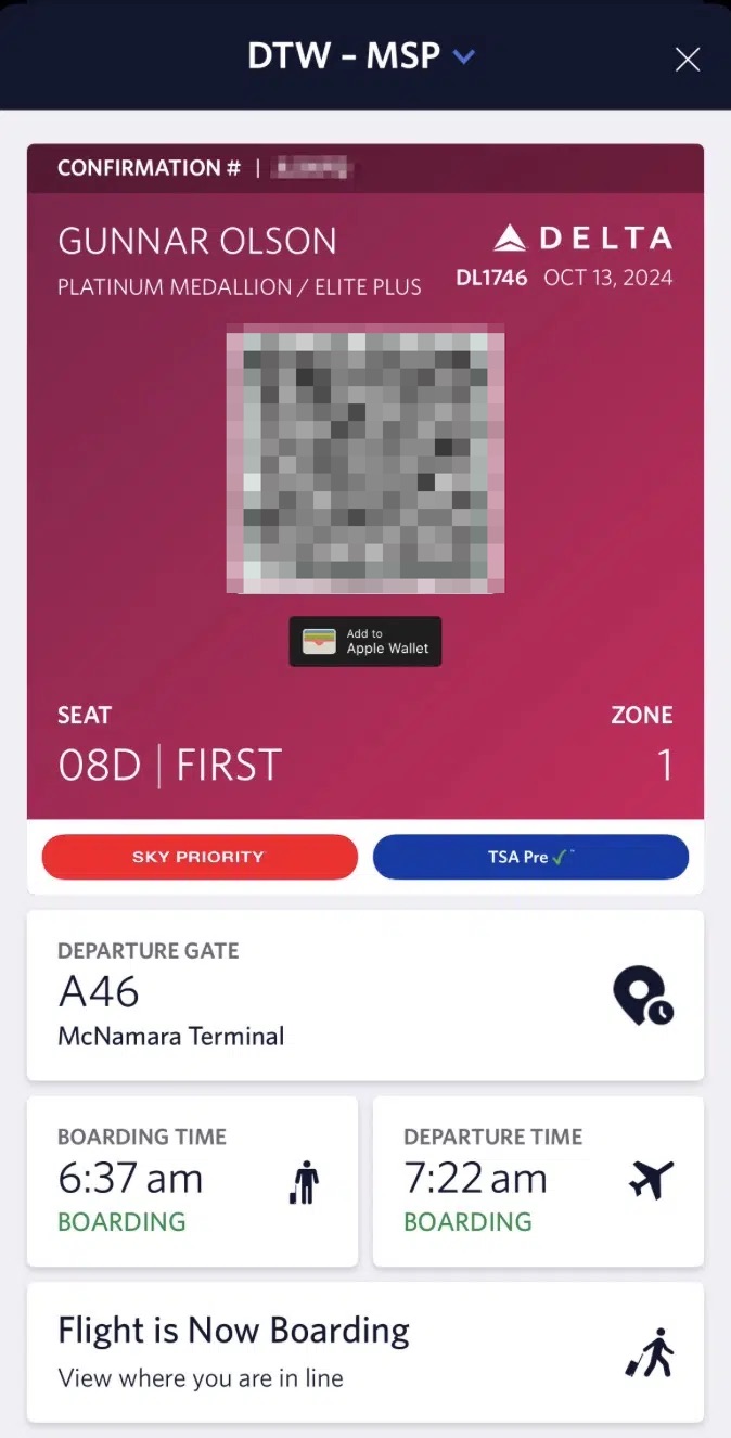 delta first class boarding pass with departure information