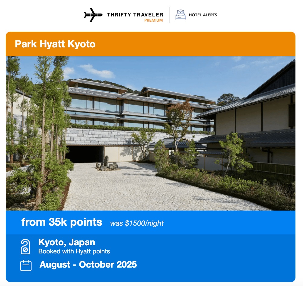 a thrifty traveler alert for the park hyatt kyoto