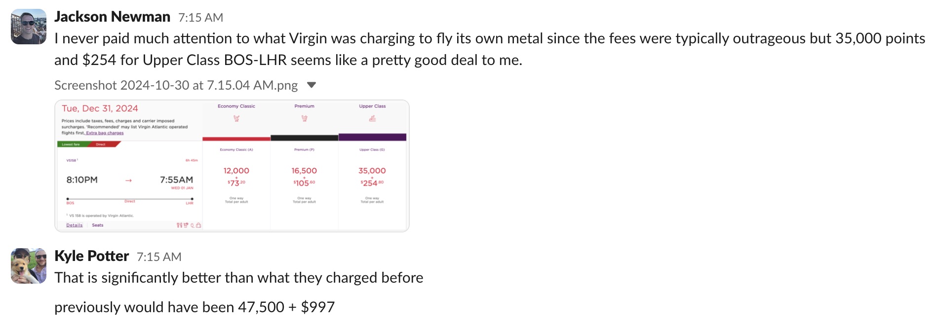 screenshot of slack chat